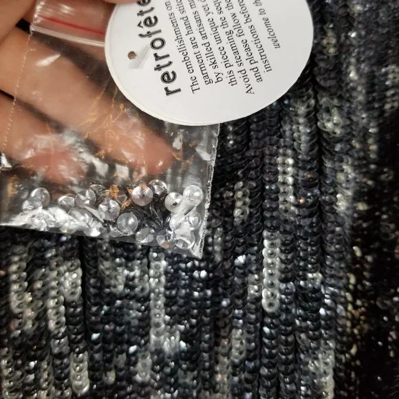 ✨ NWT Retrofête Emani Long Sleeve Sequin Mini Dress - Black/Silver (Size S) - Picture 6 of 15